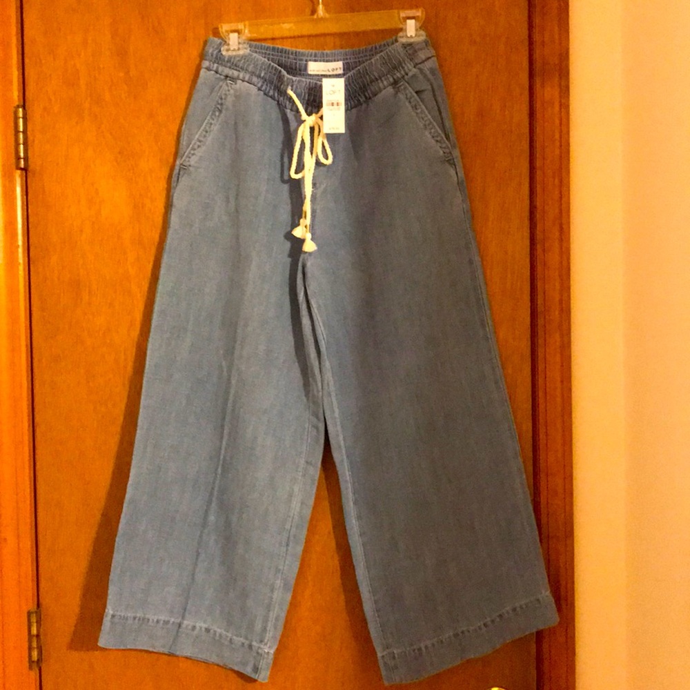 Cotton Linen Wide Leg Crop Pull On Jeans